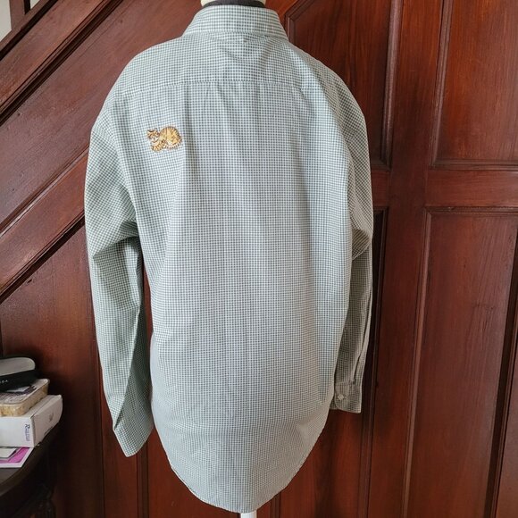 Las Olas Green Checkered Long Sleeve Cat Embroidered Shirt XL - Picture 5 of 10